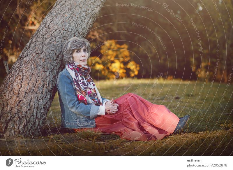 Happy senior woman sitting on the grass Lifestyle Wellness Human being Feminine Woman Adults Grandmother Senior citizen 1 60 years and older Garden Park Sit