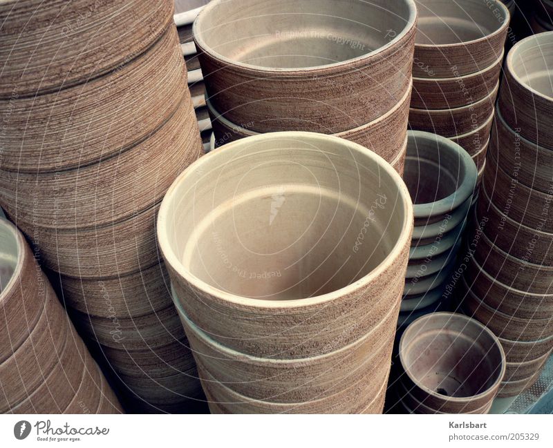 around. Style Design Colour Pottery Flowerpot Stack Size Size difference Large Small Clay Clay pot Earth colour Colour photo Interior shot Close-up Deserted Day