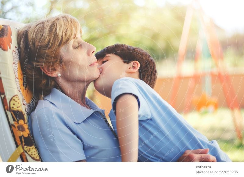 Boy kissing his grandmother Lifestyle Wellness Human being Child Toddler Girl Woman Adults Grandparents Senior citizen Grandmother Family & Relations Infancy 2