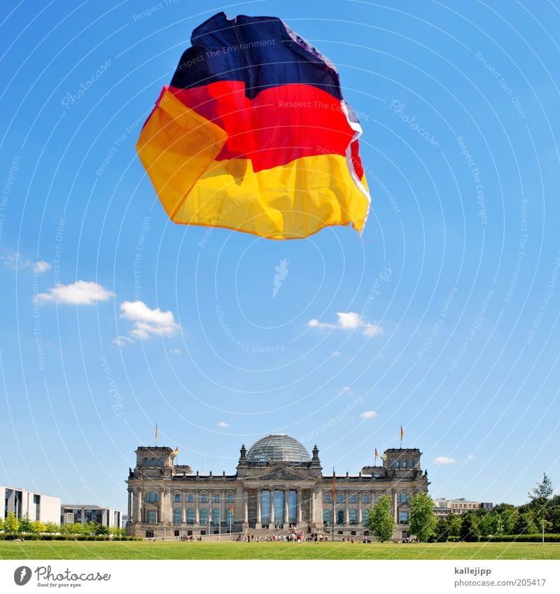 flag in the wind Economy Capital city Tourist Attraction Landmark Politics and state Future Flag Reichstag German Unification Day Democracy Domed roof Summer