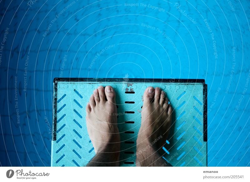 today at the abyss Leisure and hobbies Fitness Sports Training Aquatics Swimming pool Human being Masculine Feet 1 Water Stand Athletic Cold Blue Brave Fear