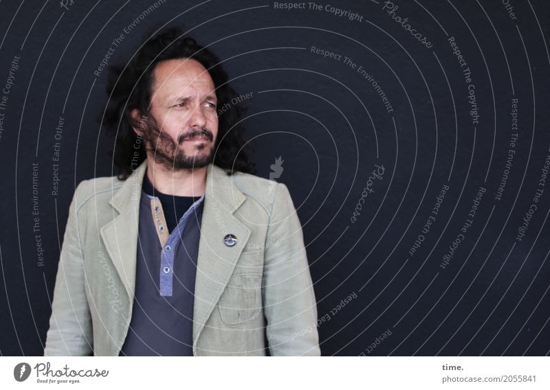 AST 10 | In the depth of the room Masculine Man Adults Human being Wall (barrier) Wall (building) Shirt Jacket Label Black-haired Long-haired Beard Observe
