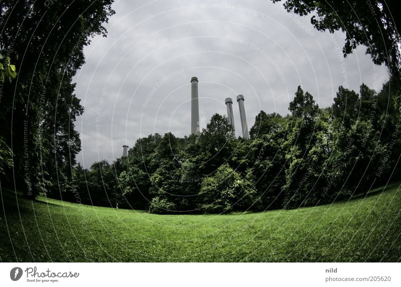 Isar city Environment Nature Landscape Clouds Summer Bad weather Plant Grass Park Munich Manmade structures Building Chimney Relaxation Green Converse