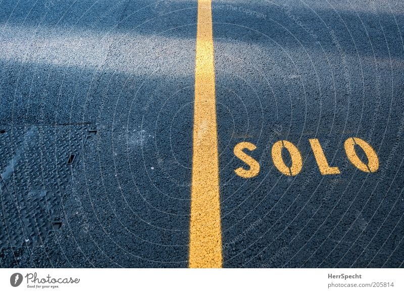 Yellow Solo Street Characters Signs and labeling Black Loneliness Asphalt Line Division Section of image Colour photo Exterior shot Close-up Deserted Shadow
