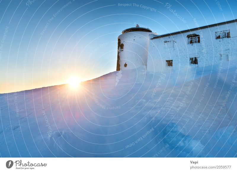 Old castle on the top of a mountain Vacation & Travel Tourism Trip Adventure Sun Winter Snow Winter vacation Mountain House (Residential Structure)