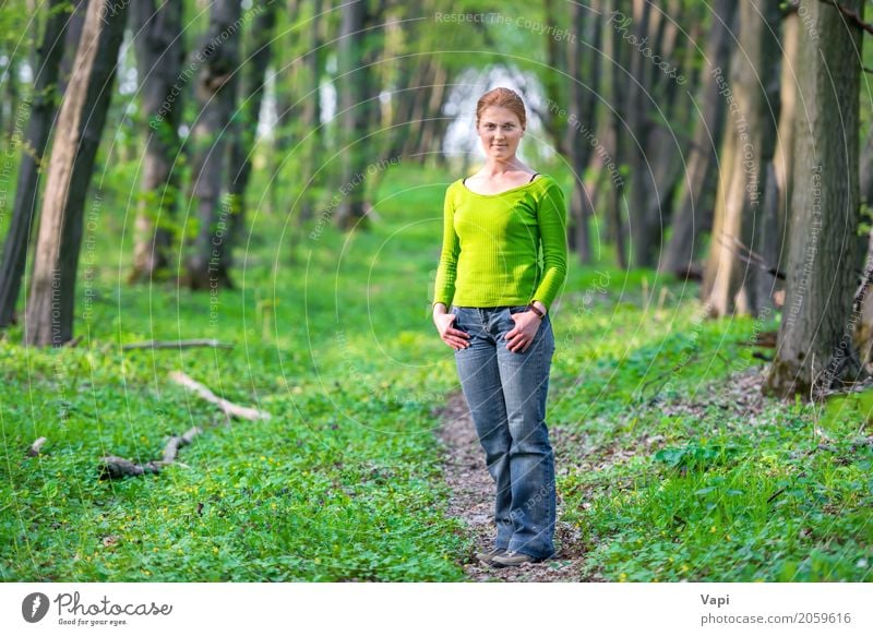 Pretty young woman in green forest Lifestyle Joy Beautiful Body Health care Wellness Leisure and hobbies Vacation & Travel Adventure Freedom Summer