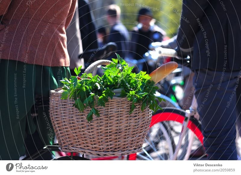 Basket of groceries on the bike Food Diet Beautiful Vacation & Travel Summer Decoration Sports Woman Adults Flower Marketplace Transport Street Vehicle Old