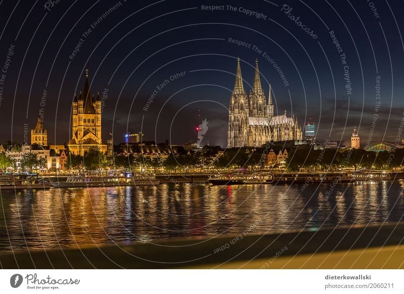 Skyline Cologne Architecture River Rhine Town Downtown Old town House (Residential Structure) Church Dome Manmade structures Building Tourist Attraction