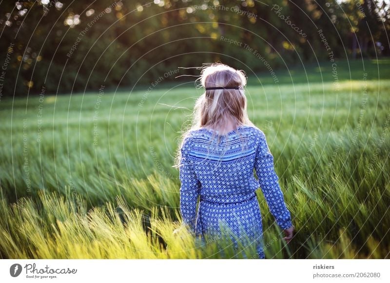 hippie girl Human being Feminine Child Girl Infancy Environment Nature Landscape Spring Summer Beautiful weather Field Discover Relaxation Illuminate Dream