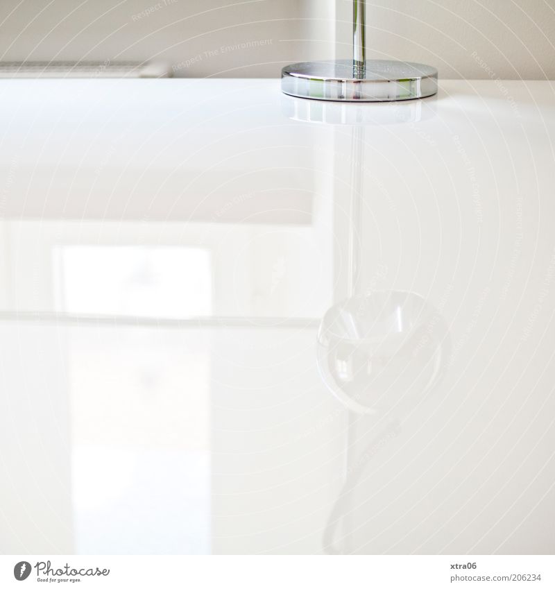 white Table Table lamp Lamp Simple Elegant Reflection Wall (building) Colour photo Interior shot Copy Space left Copy Space right Copy Space bottom
