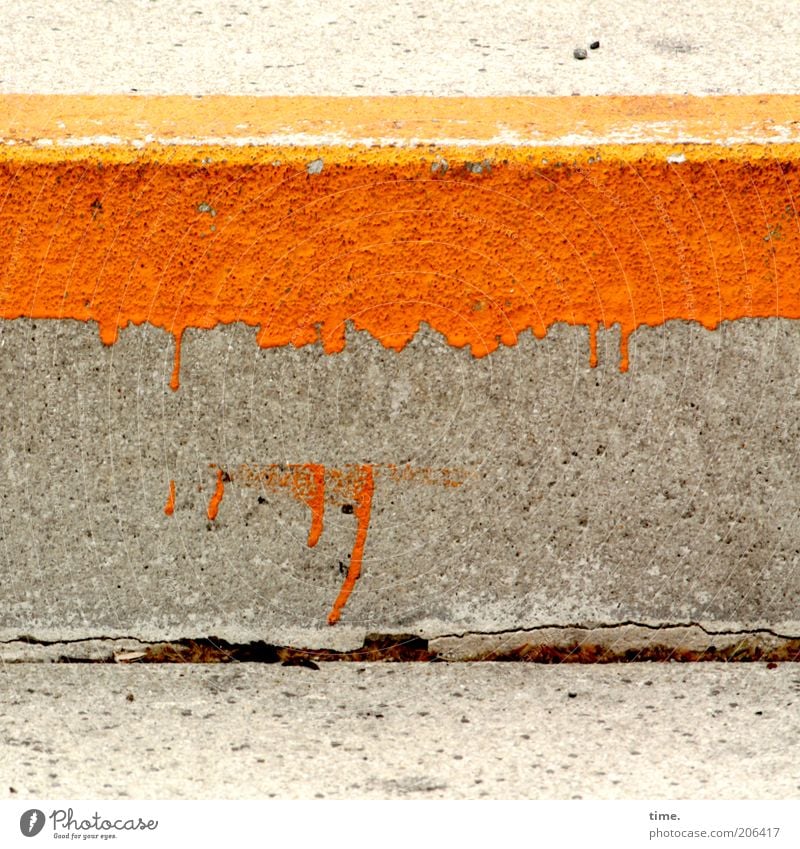 H10.1] - block with blob Concrete Gray Colour Curbside Dye Orange Seam Daub Floor covering Ground Overlay Incomplete Blemish Multicoloured Exterior shot Detail