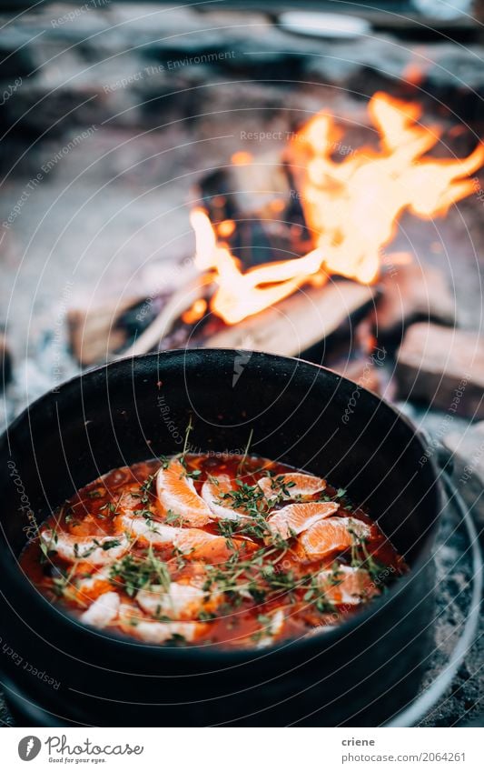 Cooking soup over open fire Food Orange Soup Stew Eating Pot Lifestyle Relaxation Vacation & Travel Adventure Camping Kitchen Warmth Wild Bonfire cooking wood