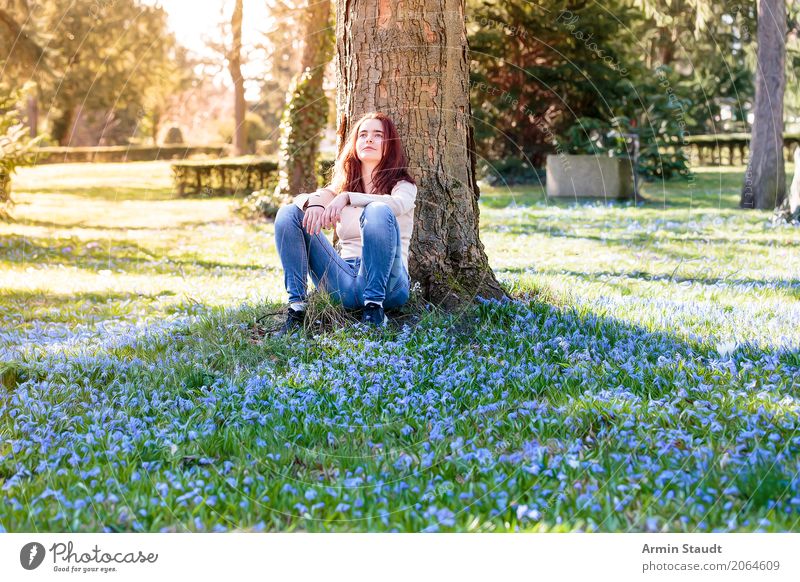 Portrait on a flower meadow Lifestyle Style Joy Happy Healthy Harmonious Well-being Contentment Senses Relaxation Calm Meditation Fragrance Human being Feminine