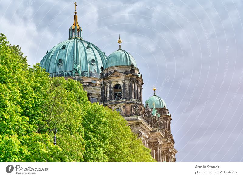 Berlin Cathedral Environment Storm clouds Spring Summer Climate Plant Tree Capital city Downtown Church Dome Palace Park Architecture Facade Roof