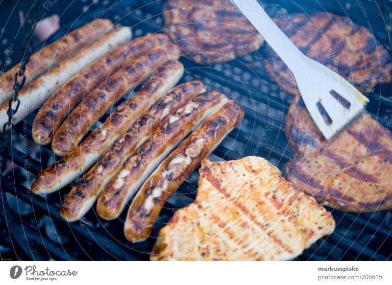 grill master Food Meat Sausage Steak Bratwurst Hen marinated Nutrition Barbecue (event) Fragrance Colour photo Barbecue (apparatus) Grill BBQ season