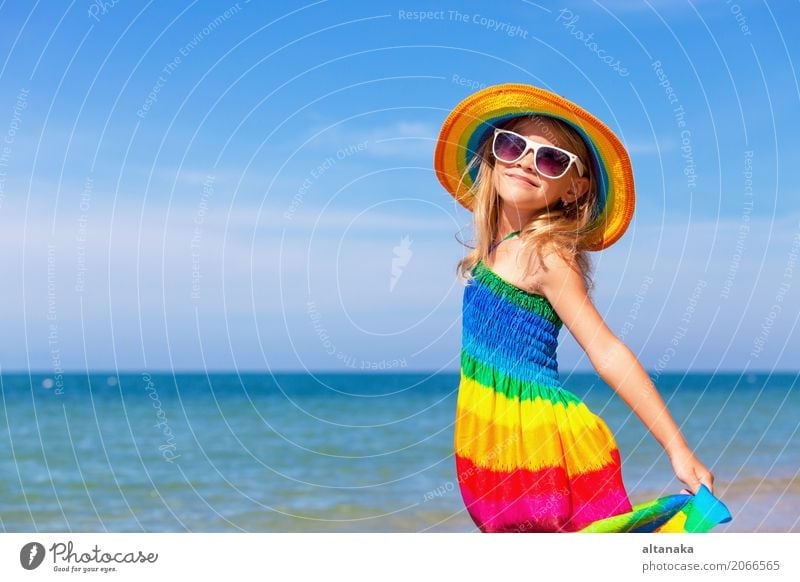 Little girl standing on the beach Lifestyle Joy Happy Relaxation Leisure and hobbies Playing Vacation & Travel Trip Adventure Freedom Summer Sun Beach Ocean
