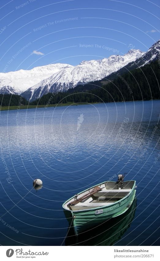boat Vacation & Travel Nature Water Mountain Lake Rowboat Blue White Colour photo Exterior shot Deserted Day Reflection Surface of water Snowcapped peak