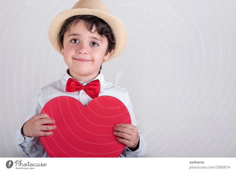 smiling boy with a red heart Lifestyle Joy Feasts & Celebrations Valentine's Day Mother's Day Human being Masculine Child Toddler Boy (child) Infancy 1
