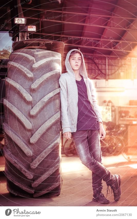 Portrait with tractor Lifestyle Luxury Style Design Calm Apprentice Profession Farm Farmer Industry Construction site Human being Masculine Young man