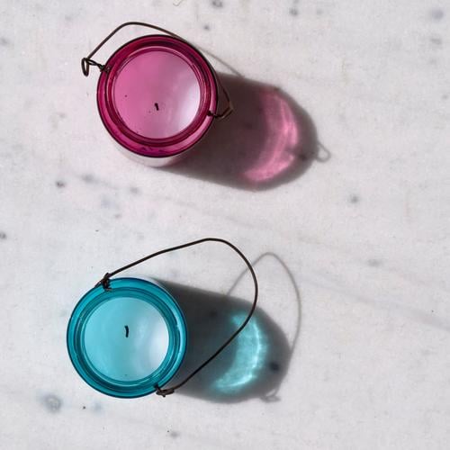 two Candle Candle holder Decoration 2 Baby blue Pink Cliche Masculine Carry handle Illuminate Tea warmer candle Round girl's color boy color Colour photo