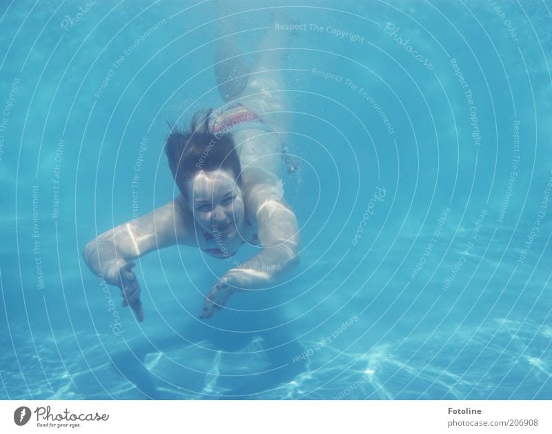 mermaid Joy Swimming & Bathing Summer Human being Feminine Young woman Youth (Young adults) Head Hair and hairstyles Arm Dive Bright Cold Wet Blue Colour photo