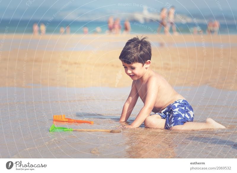 Boy playing on the beach Lifestyle Playing Children's game Vacation & Travel Freedom Sightseeing Summer Summer vacation Sun Beach Ocean Human being Masculine