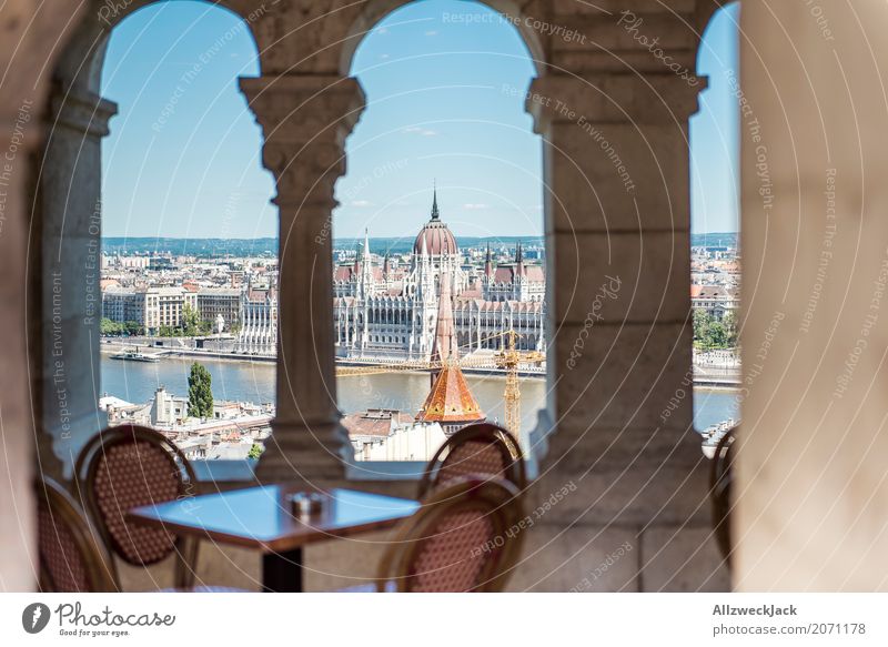 Coffee table with view Vacation & Travel Tourism Trip Sightseeing City trip Budapest Hungary Capital city Downtown Old town Palace Manmade structures