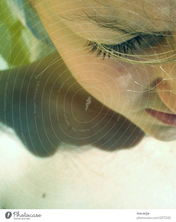 Eye and Shadow of a Young Woman Summer Sunbathing Youth (Young adults) Skin Hair and hairstyles 1 Human being Think Sadness Secrecy Fatigue Reluctance