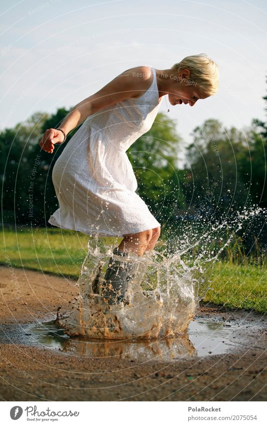 #A# BAAAM! Art Esthetic Sludgy Muding Puddle Water Jump Particle Exterior shot Joy Landing Dress Playing Childish Woman Self-confident Happiness Comical Funster