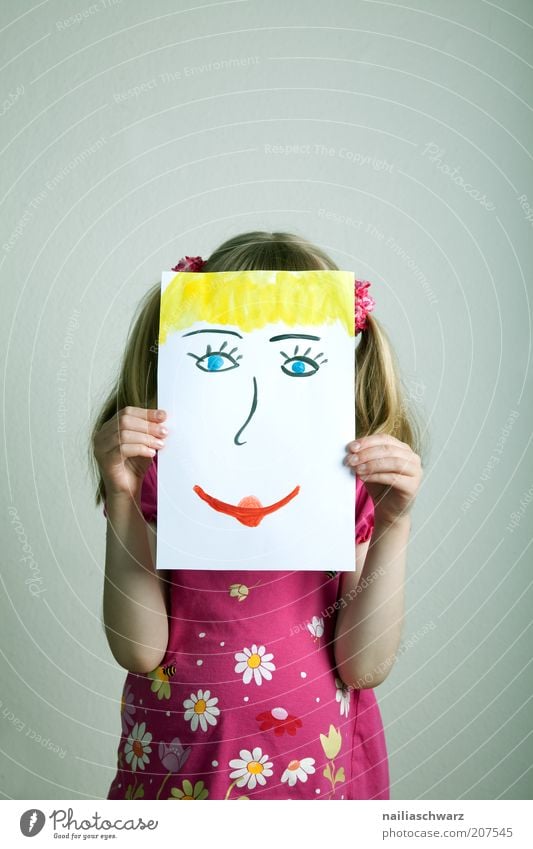 Happy Playing Human being Feminine Child Girl Infancy Hair and hairstyles Face 1 3 - 8 years Sign Smiling Laughter Brash Happiness Multicoloured Yellow Red