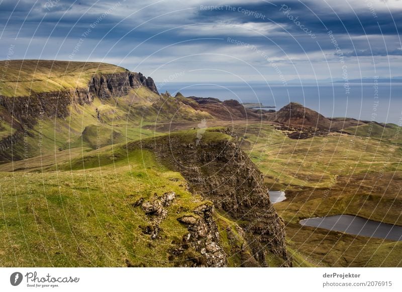 View from the Quiraing on Isle of Skye Clouds Ledge coast Lakeside River bank Summer Landscape Rock Bay Plant Fjord Island Scotland Europe Exterior shot