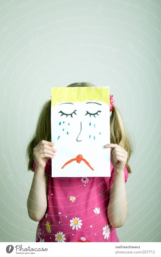 Sad Human being Child Girl Infancy 1 3 - 8 years Hair and hairstyles Blonde Sign Signage Warning sign Sadness Cry Multicoloured Yellow Gold Pink Emotions Moody
