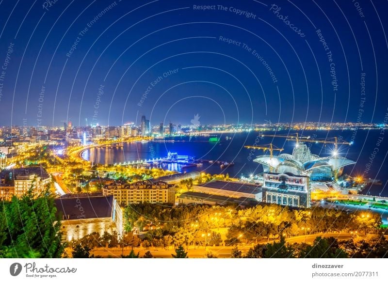 View over Baku at night, Azerbaijan Vacation & Travel Tourism Summer Ocean Landscape Town Downtown Skyline High-rise Building Architecture Monument Street