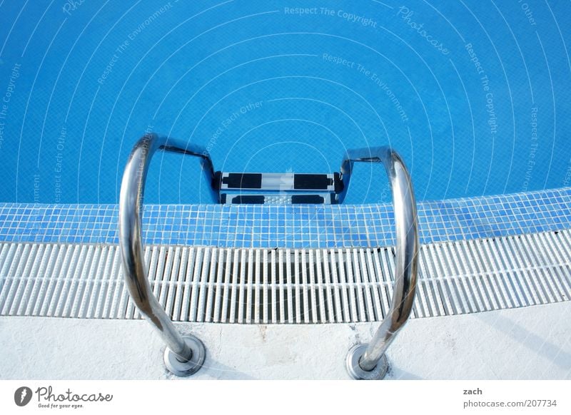 Heat-free for everyone! Vacation & Travel Summer vacation Swimming pool Metal Water Blue White Pool border Colour photo Exterior shot Deserted Copy Space top
