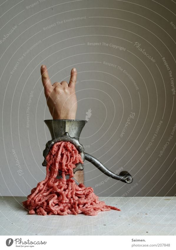 To the bitter end Hand Fingers Exceptional Disgust Trashy Dangerous Bizarre Disaster Revolt Whimsical Surrealism Mincer Minced meat Rock'n'Roll Colour photo