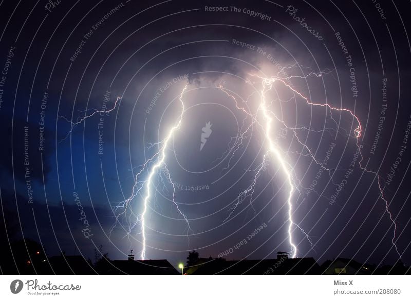 Lightning and Thunder Environment Storm clouds Night sky Climate Climate change Bad weather Thunder and lightning Threat Fear Dangerous Flash Energy