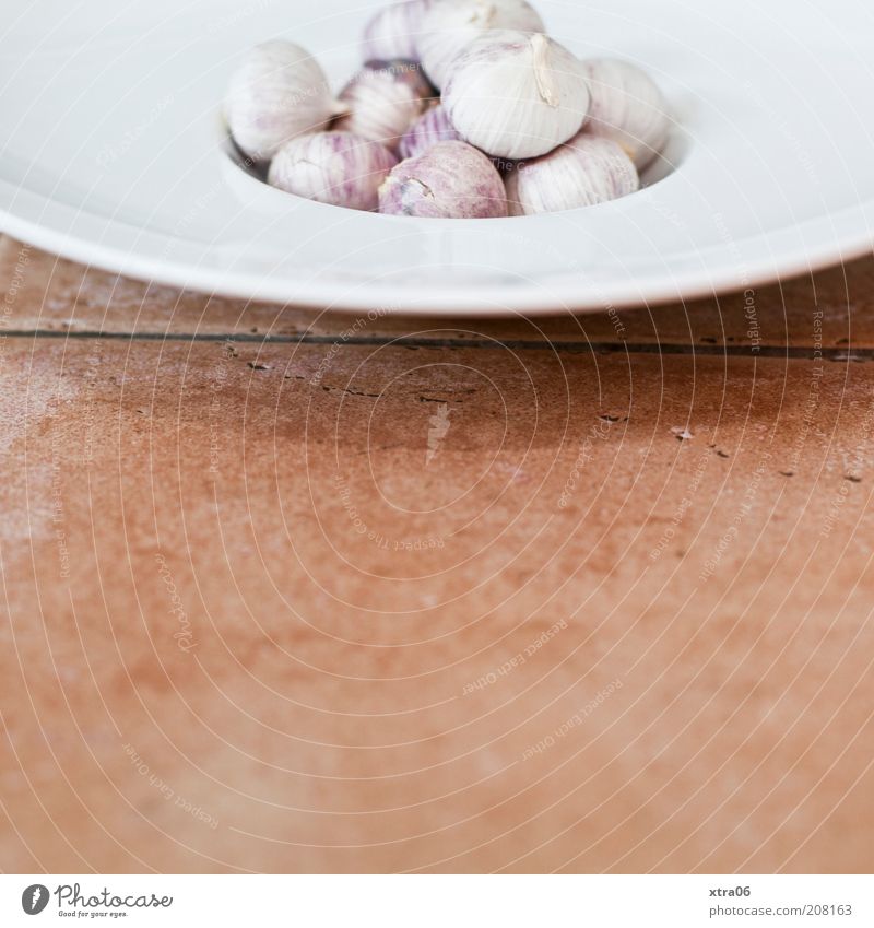 a little garlic at noon? Food Vegetable Herbs and spices Nutrition Plate Delicious Tile Mediterranean Garlic Colour photo Interior shot Copy Space bottom