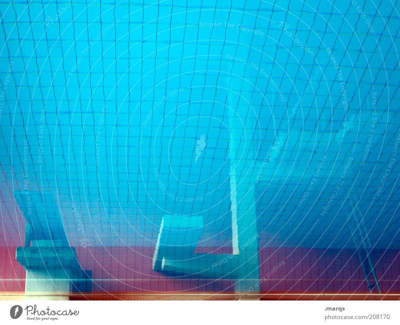 jumper pool Lifestyle Leisure and hobbies Trip Sports Swimming pool Indoor swimming pool Water Blue Springboard Colour photo Abstract Structures and shapes