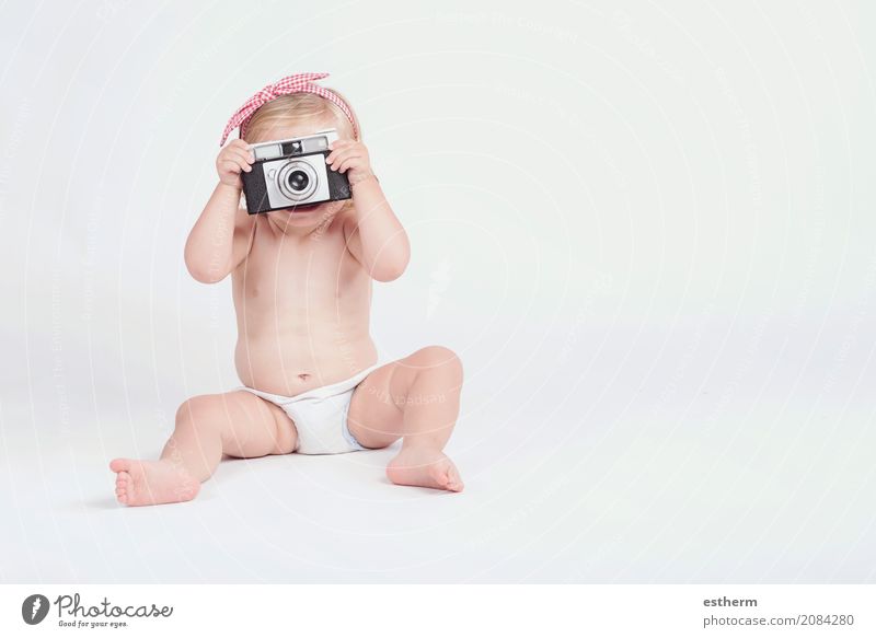 Little baby with photo camera Lifestyle Leisure and hobbies Vacation & Travel Trip Adventure Freedom Sightseeing Summer Summer vacation Camera Human being Baby