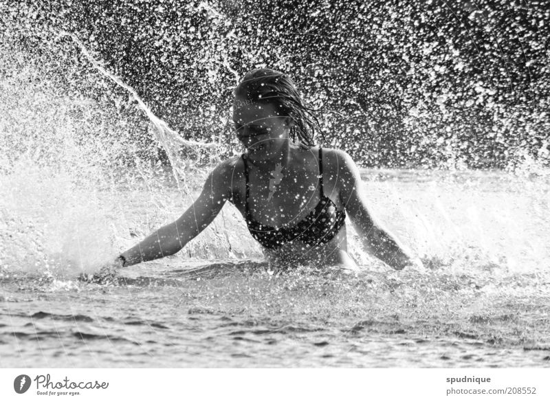 rain Joy Swimming & Bathing Freedom Summer Human being Feminine Young woman Youth (Young adults) 1 18 - 30 years Adults Water Drops of water Sunlight