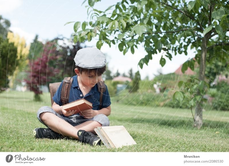 which I take Masculine Child Boy (child) Infancy Life 1 Human being 3 - 8 years Nature Summer Beautiful weather Tree Garden Meadow Smiling Study Reading Sit