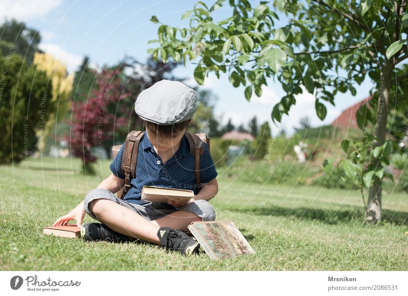 reader Reading Adventure Freedom Summer Masculine Child Toddler Boy (child) Family & Relations Infancy 1 Human being 3 - 8 years Garden Park Observe Study