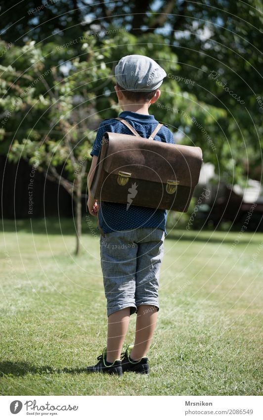 school Masculine Child Toddler Boy (child) Infancy Life 1 Human being 3 - 8 years Observe Think Looking Stand First day at school School Satchel Exterior shot