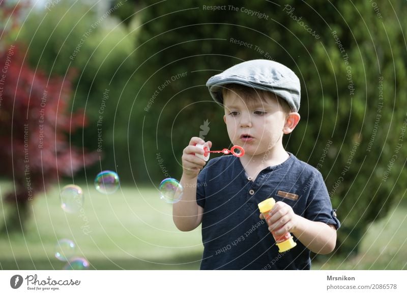 soap bubbles Child Toddler Boy (child) Infancy Life 1 Human being 1 - 3 years Cap Exterior shot Soap bubble Children's game Bubble Garden Beautiful Cute Looking