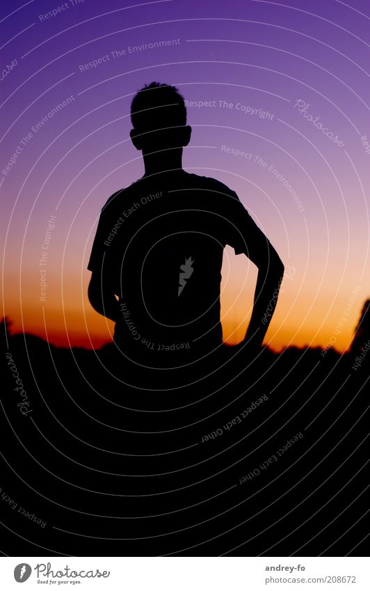 silhouette Masculine Young man Youth (Young adults) 1 Human being Stand Moody Silhouette Man Twilight Air Sky Neutral Background Calm Evening Shadow