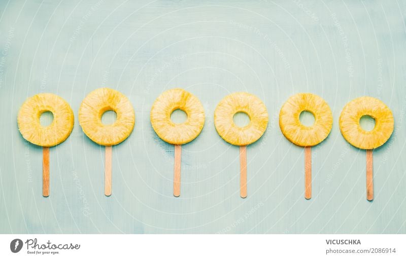 Pineapple slices ice on a stick Food Fruit Dessert Nutrition Vegetarian diet Juice Lifestyle Style Design Healthy Healthy Eating Summer Fitness Cool (slang)