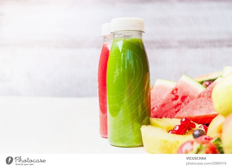 Bottles with smoothies or juices Food Fruit Beverage Cold drink Juice Lifestyle Style Design Healthy Healthy Eating Summer Table Fitness Vegan diet Vitamin