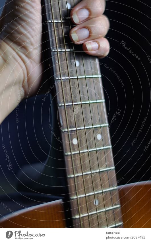 Make music again Guitar Guitar neck Guitar string Hand Fingers To hold on sound body Music Sound Musician Compose Rock music Pop music Song Listening feel