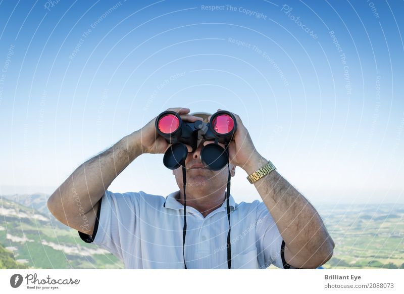 Binoculars in the mountains Relaxation Vacation & Travel Trip Summer Mountain Hiking Human being Masculine Man Adults 1 45 - 60 years Environment Nature