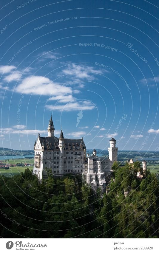ludvig in the sky Dream house Historic Decadence Tourism Fairytale castle Castle Neuschwanstein Tourist Attraction Exterior shot Copy Space top Day Wide angle